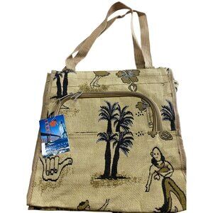 Vintage Bovano Hawaiian-Themed Tote Bag With Zippered Pocket & Dual Handles